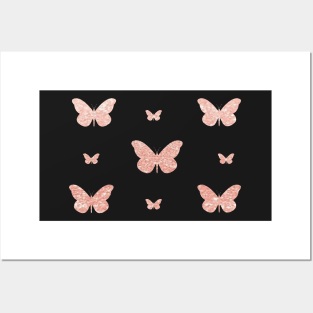 Rose Gold Faux Glitter Butterflies Posters and Art